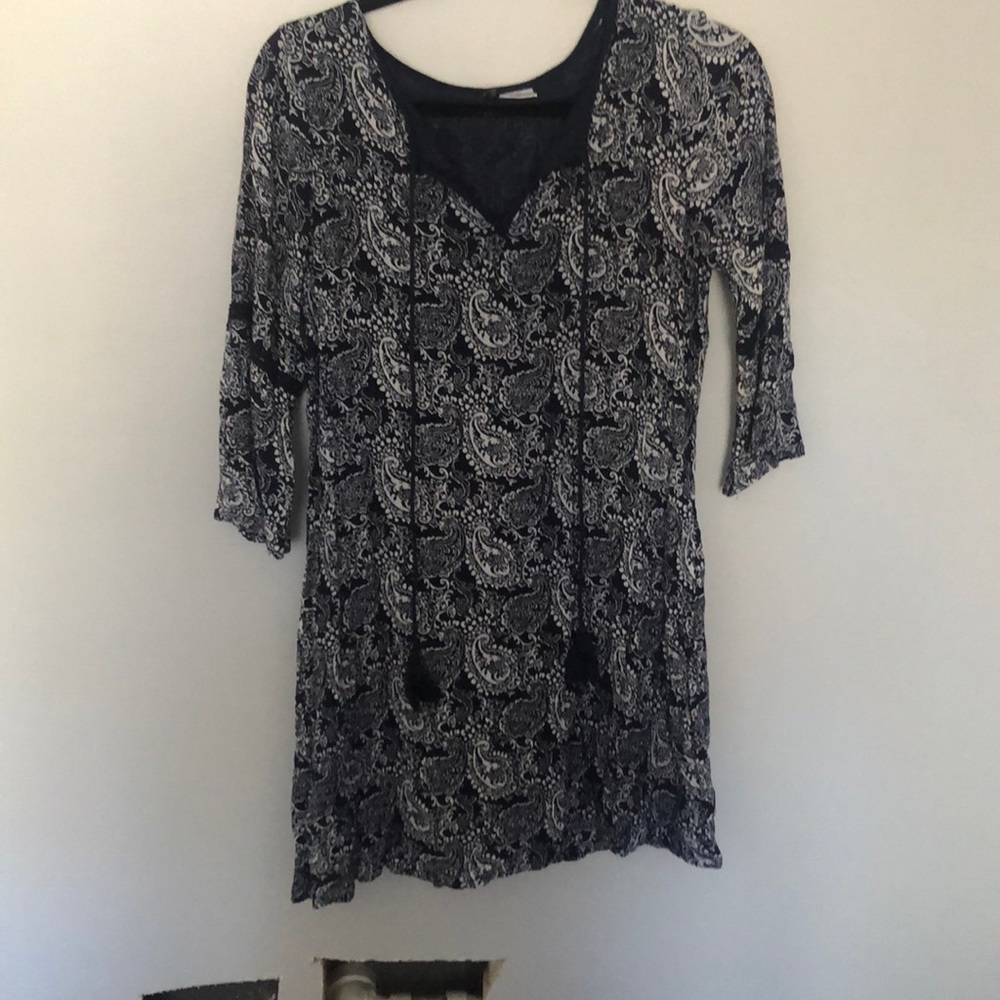 boho navy blue and white mini dress